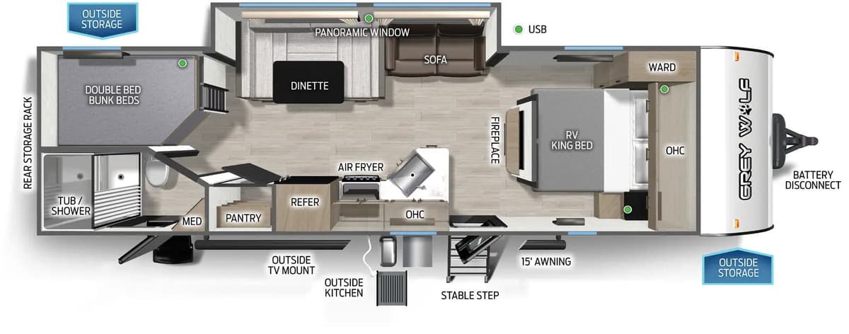 2027 Forest River Cherokee Grey Wolf 26DBH floorplan